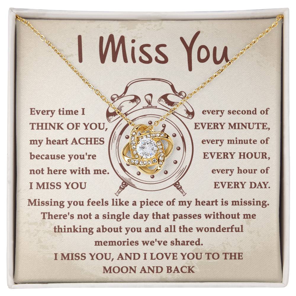 I Miss You Every Second To The Moon And Back Necklace, Love Knot Pendant Necklace - keepsaken