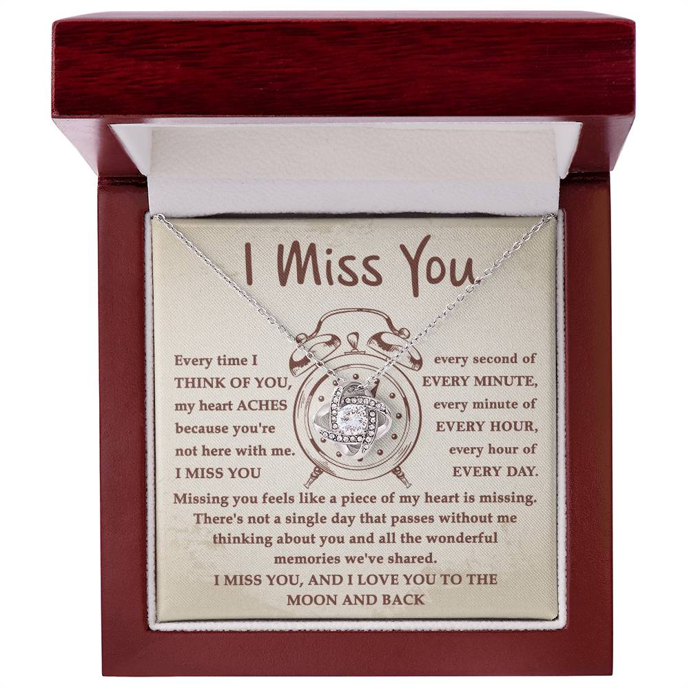 I Miss You Every Second To The Moon And Back Necklace, Love Knot Pendant Necklace - keepsaken