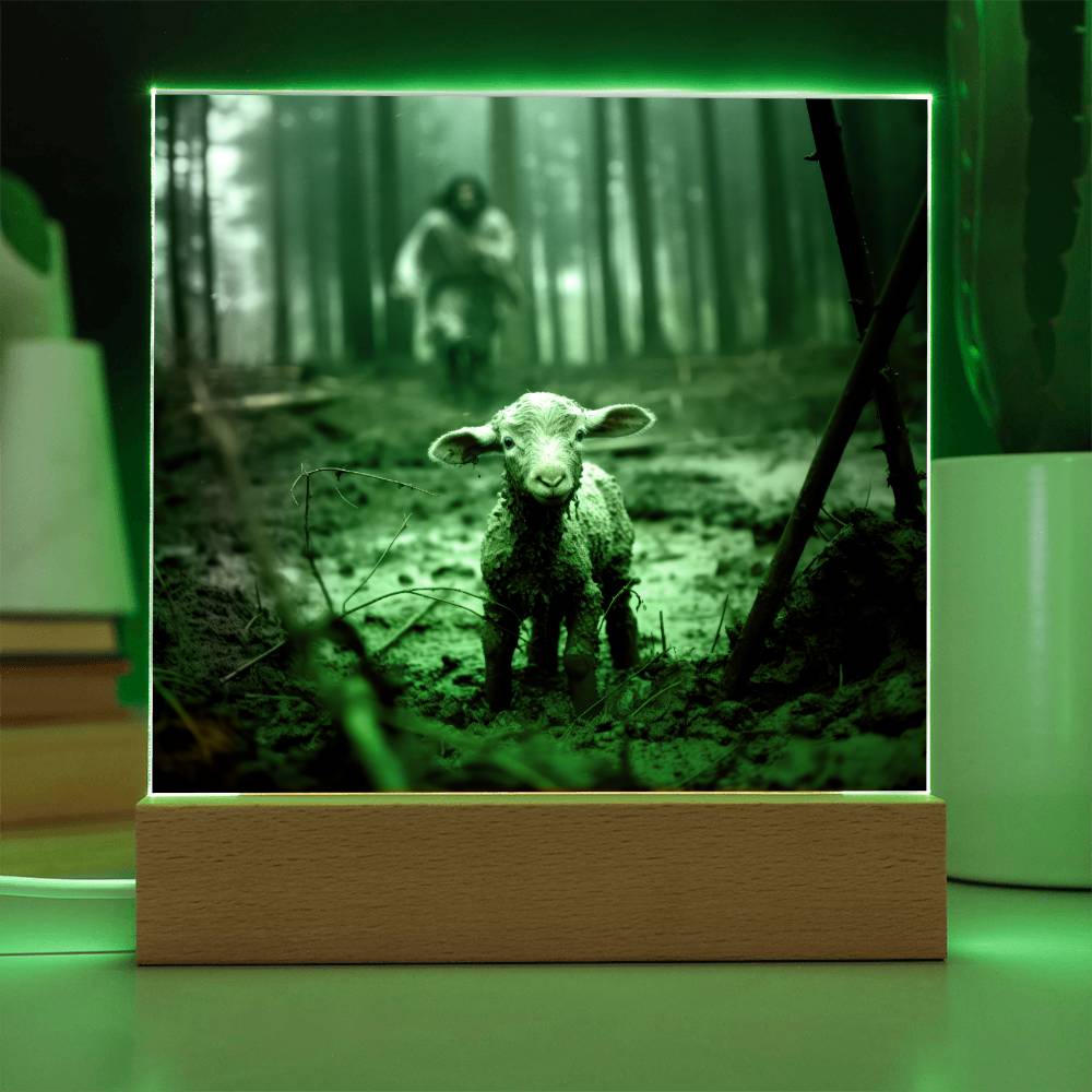 Jesus Running After a Lost Lamb Square Acrylic Plaque - keepsaken