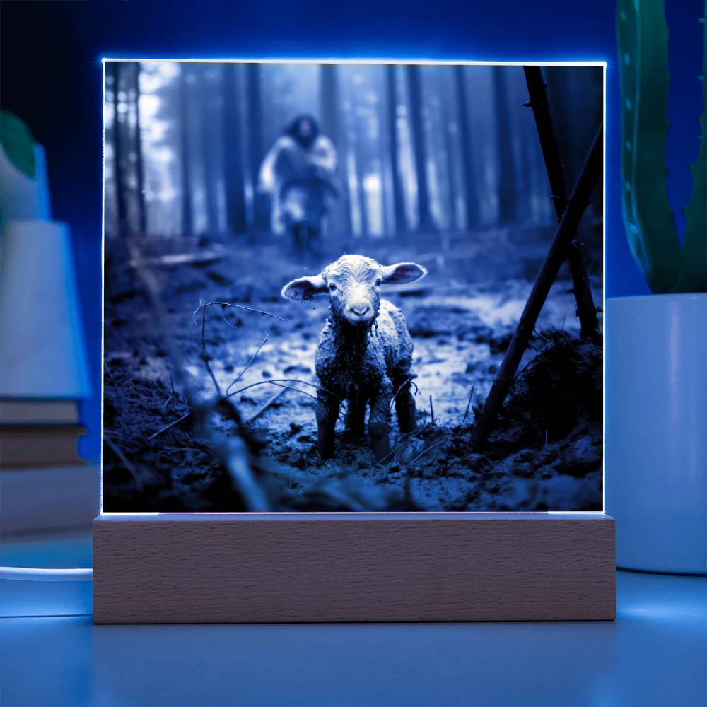 Jesus Running After a Lost Lamb Square Acrylic Plaque - keepsaken