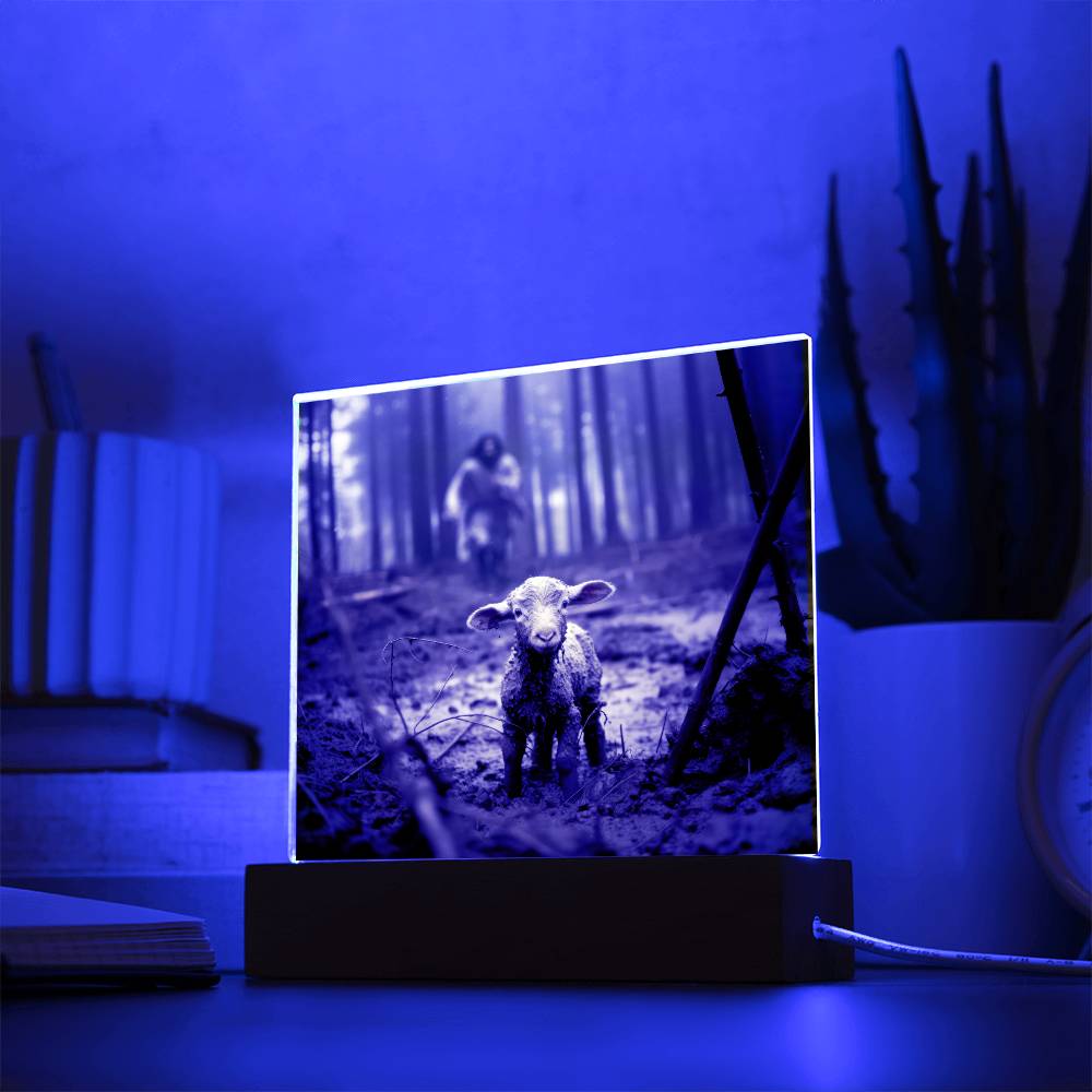 Jesus Running After a Lost Lamb Square Acrylic Plaque - keepsaken