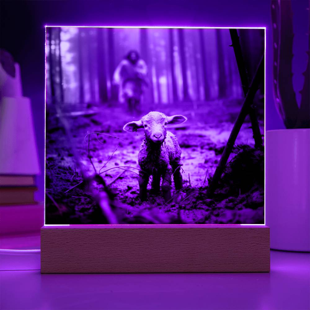 Jesus Running After a Lost Lamb Square Acrylic Plaque - keepsaken