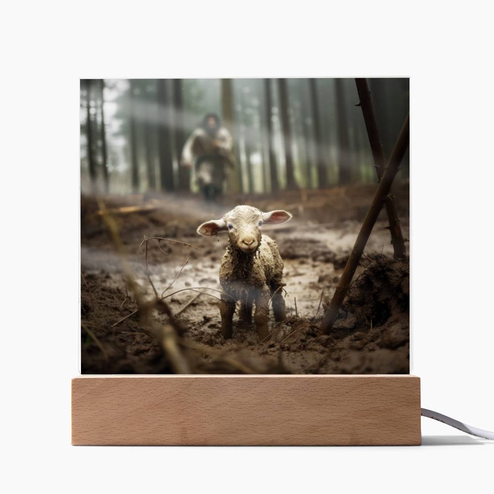 Jesus Running After a Lost Lamb Square Acrylic Plaque - keepsaken