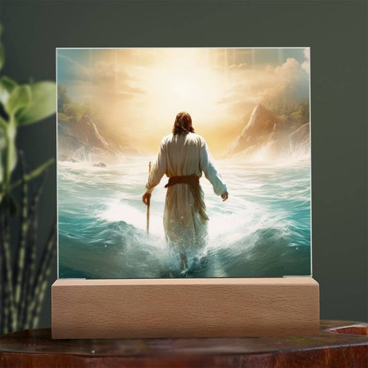 Jesus Walking On Water Into The Sun Square Acrylic Plaque, Religious Decor, Jesus Decor, Church Gift, Secret Sister Gift - keepsaken