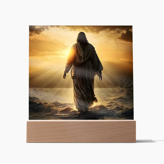 Jesus Walking On Water Into The Sunset Square Acrylic Plaque, Religious Decor, Jesus Decor, Church Gift, Secret Sister Gift - keepsaken