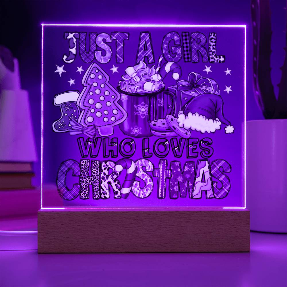 Just A Girl Who Loves Christmas Square Acrylic, Christmas Themed Gift - keepsaken