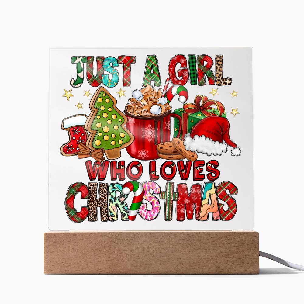 Just A Girl Who Loves Christmas Square Acrylic, Christmas Themed Gift - keepsaken