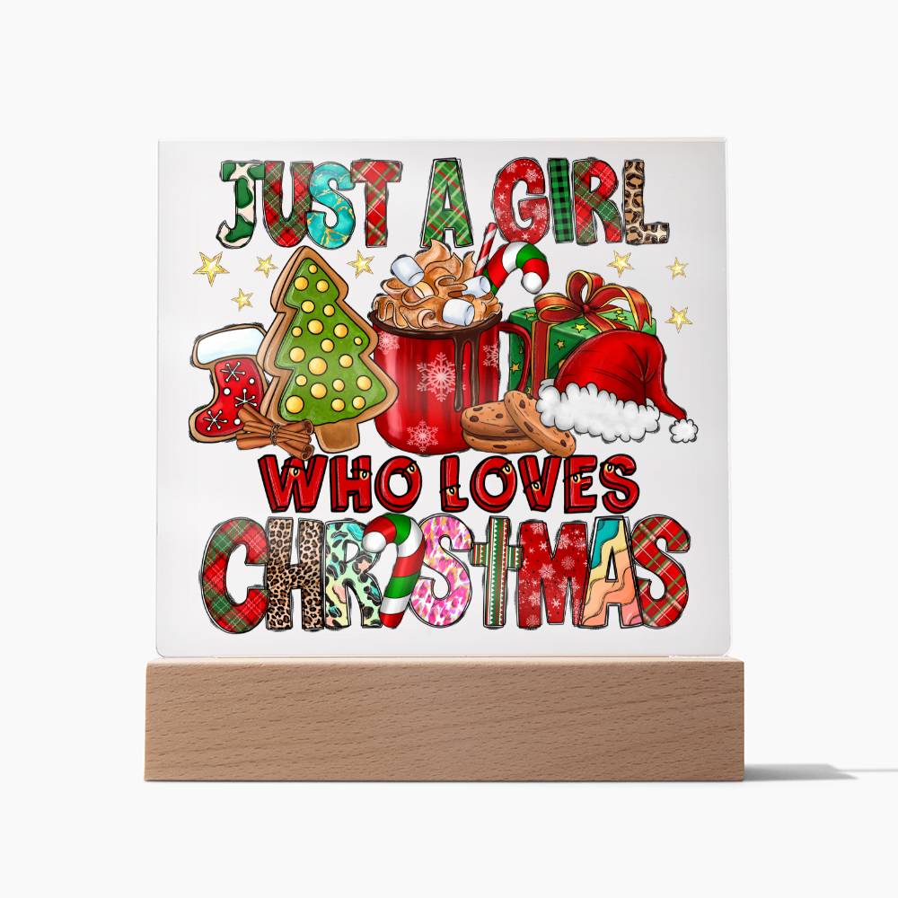 Just A Girl Who Loves Christmas Square Acrylic, Christmas Themed Gift - keepsaken