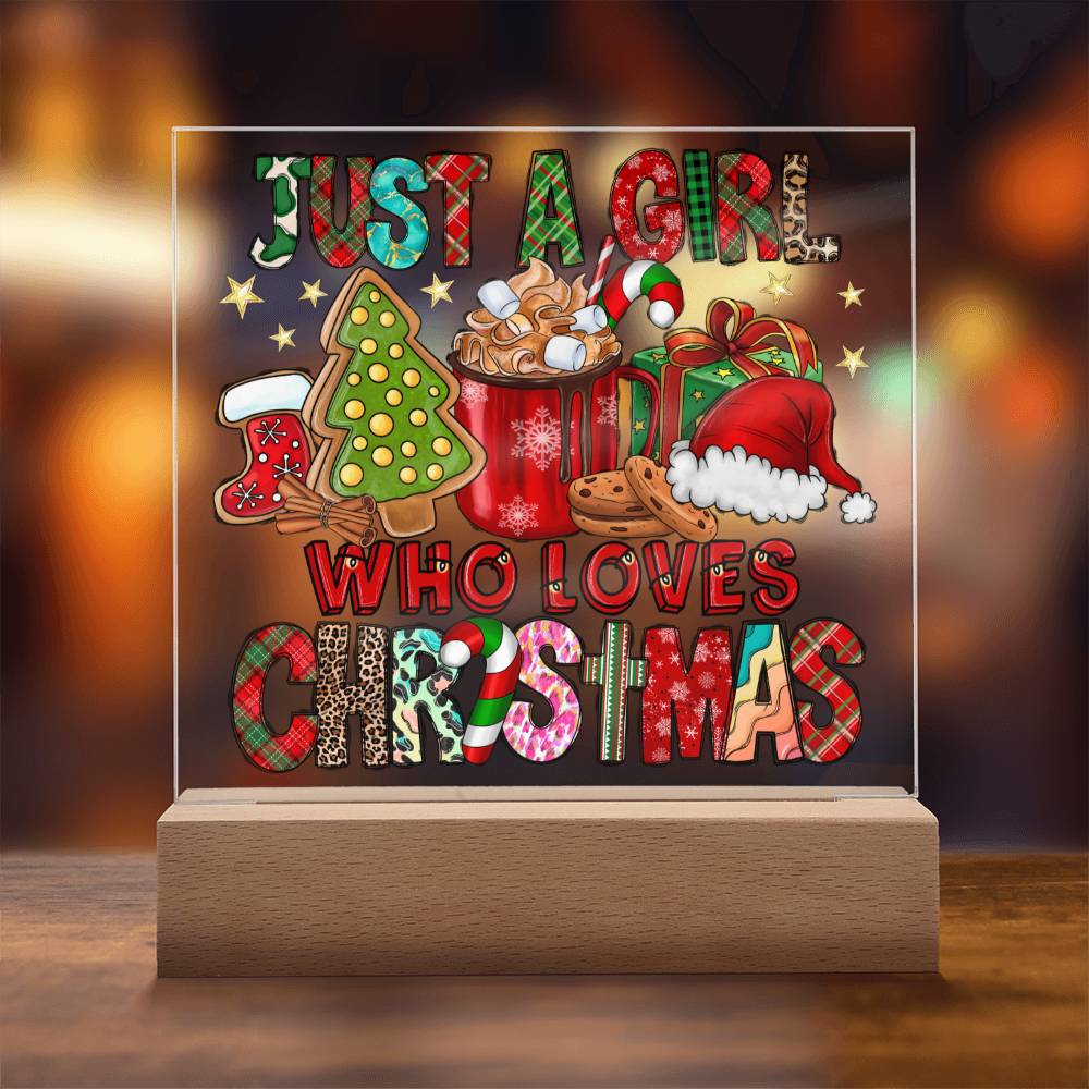 Just A Girl Who Loves Christmas Square Acrylic, Christmas Themed Gift - keepsaken