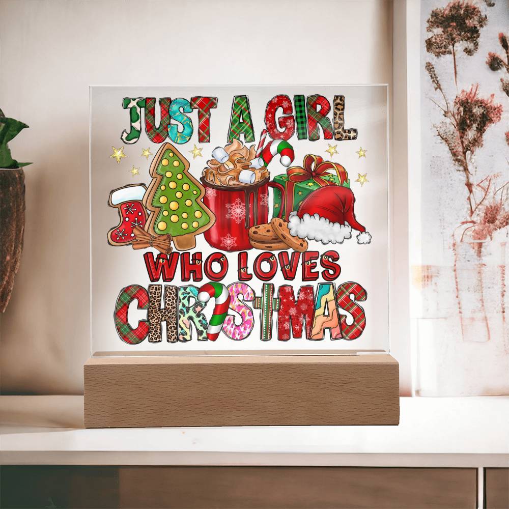 Just A Girl Who Loves Christmas Square Acrylic, Christmas Themed Gift - keepsaken