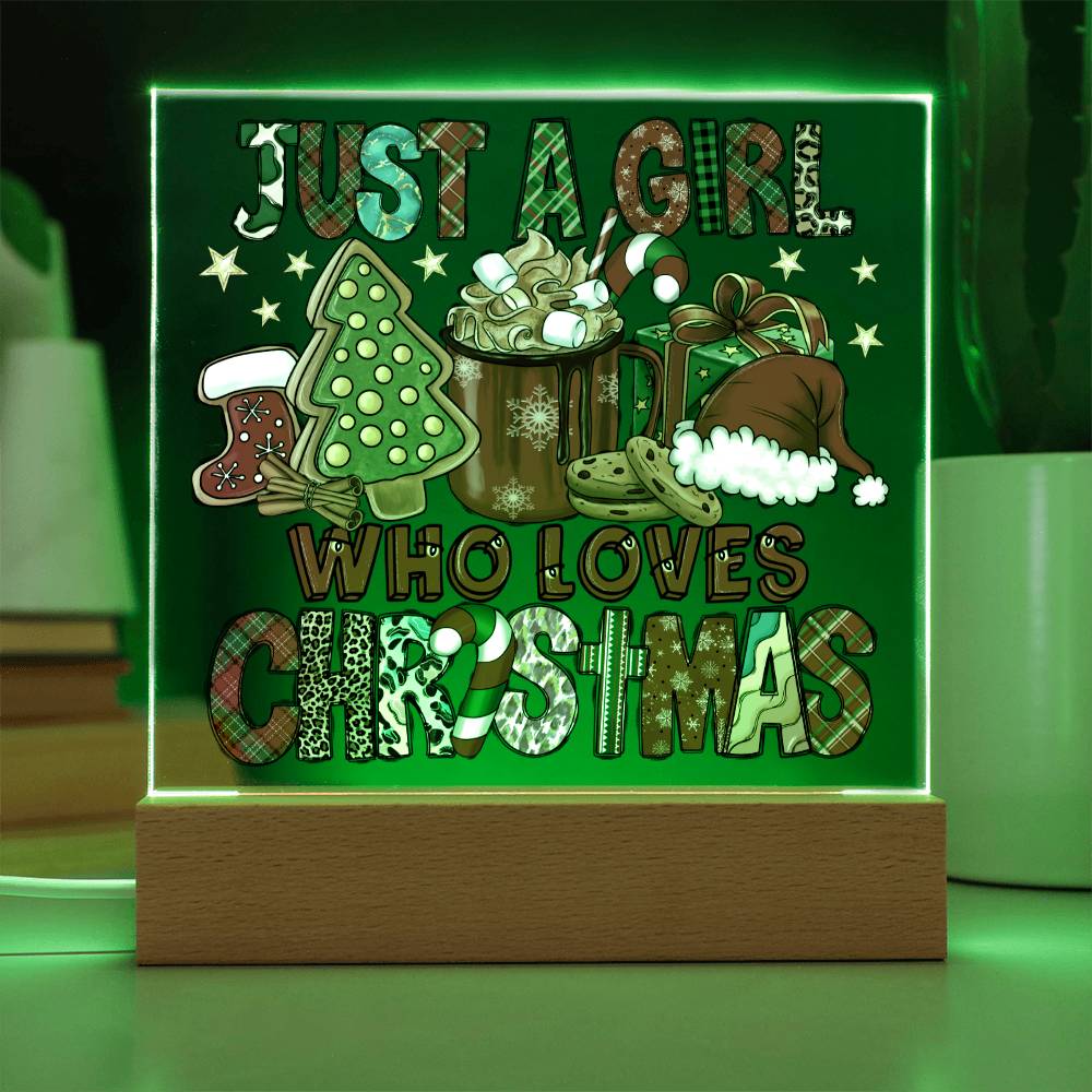 Just A Girl Who Loves Christmas Square Acrylic, Christmas Themed Gift - keepsaken