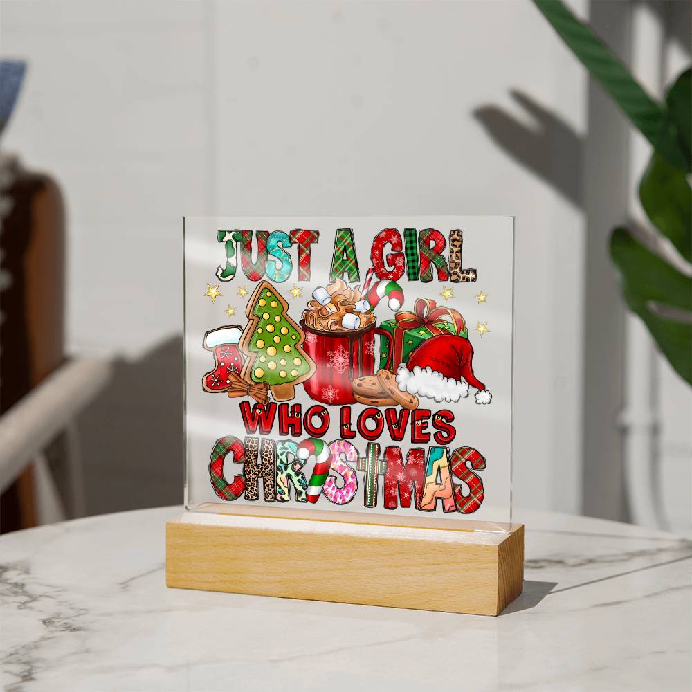 Just A Girl Who Loves Christmas Square Acrylic, Christmas Themed Gift - keepsaken