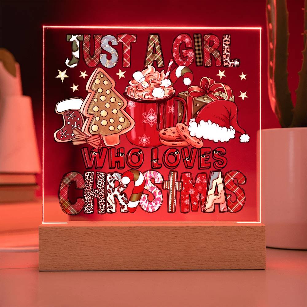 Just A Girl Who Loves Christmas Square Acrylic, Christmas Themed Gift - keepsaken
