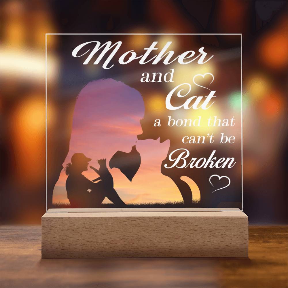 Mother And Cat A Bond That Can't Be Broken, Cat Lovers Square Acrylic Plaque - keepsaken