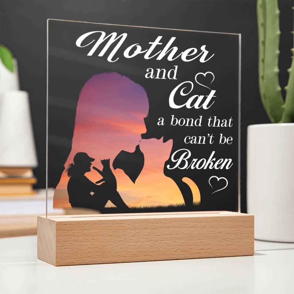 Mother And Cat A Bond That Can't Be Broken, Cat Lovers Square Acrylic Plaque - keepsaken