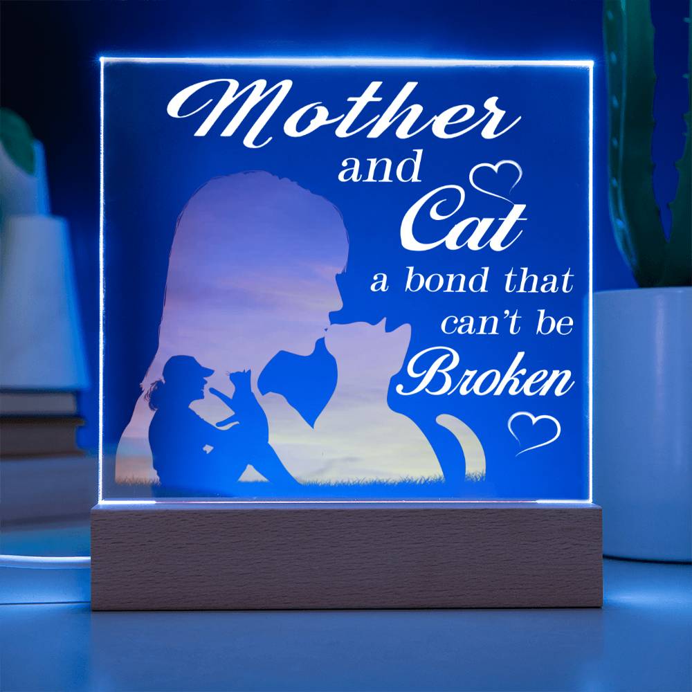 Mother And Cat A Bond That Can't Be Broken, Cat Lovers Square Acrylic Plaque - keepsaken