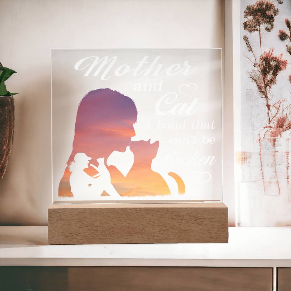 Mother And Cat A Bond That Can't Be Broken, Cat Lovers Square Acrylic Plaque - keepsaken