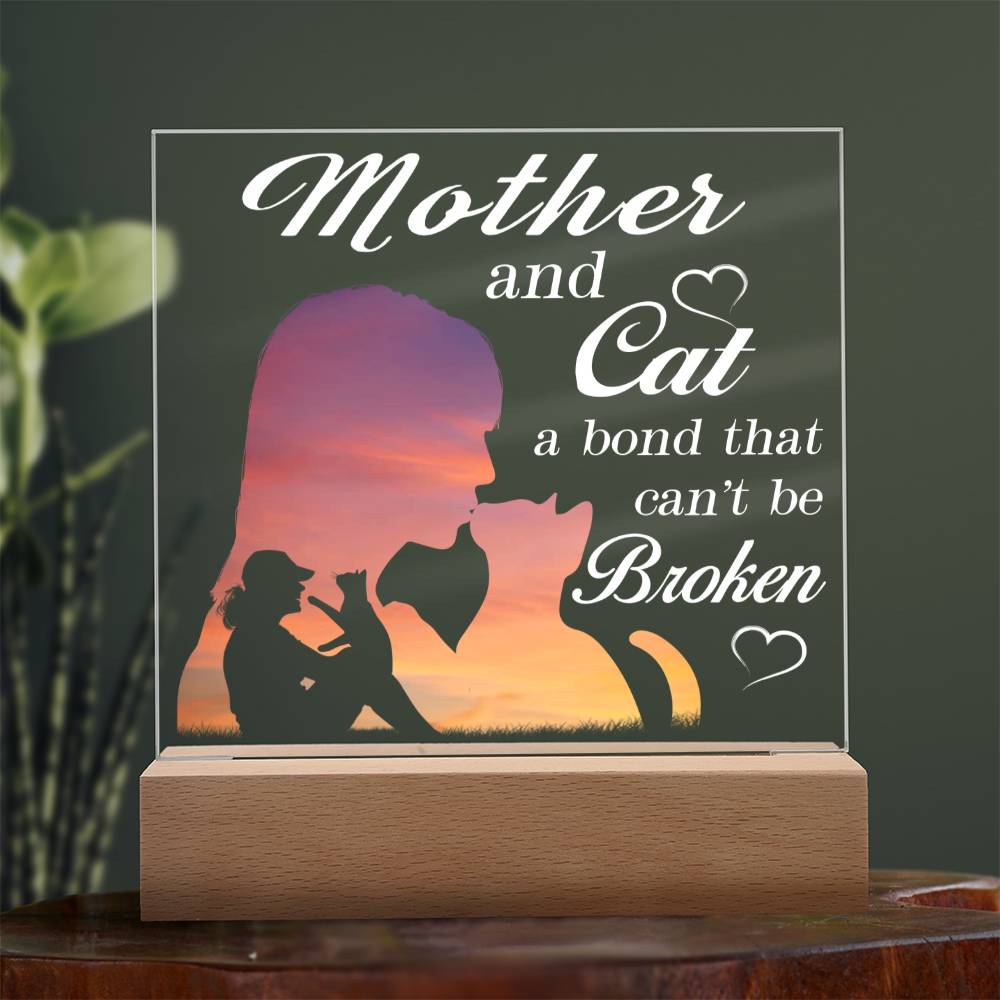 Mother And Cat A Bond That Can't Be Broken, Cat Lovers Square Acrylic Plaque - keepsaken