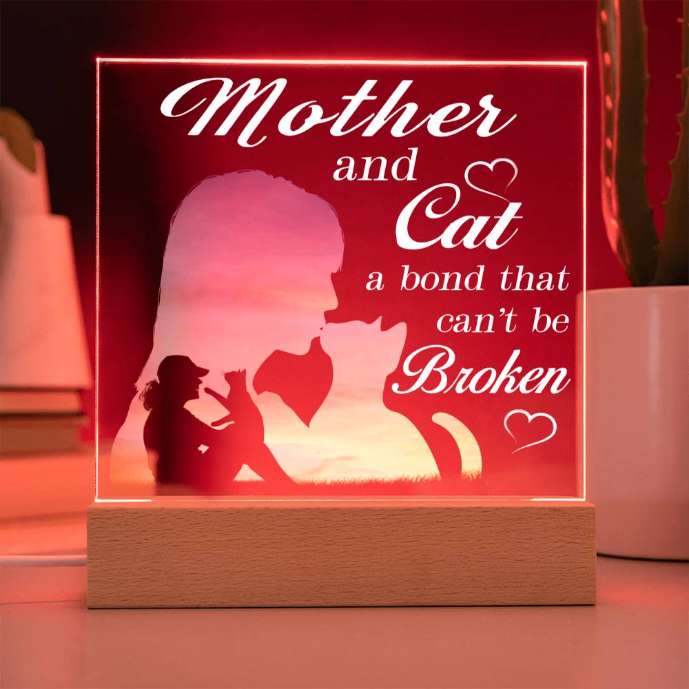 Mother And Cat A Bond That Can't Be Broken, Cat Lovers Square Acrylic Plaque - keepsaken