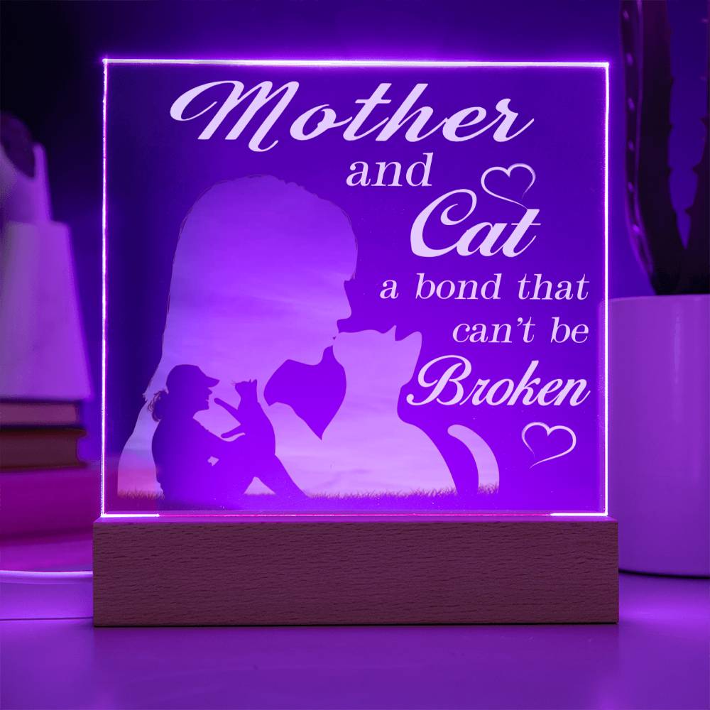 Mother And Cat A Bond That Can't Be Broken, Cat Lovers Square Acrylic Plaque - keepsaken