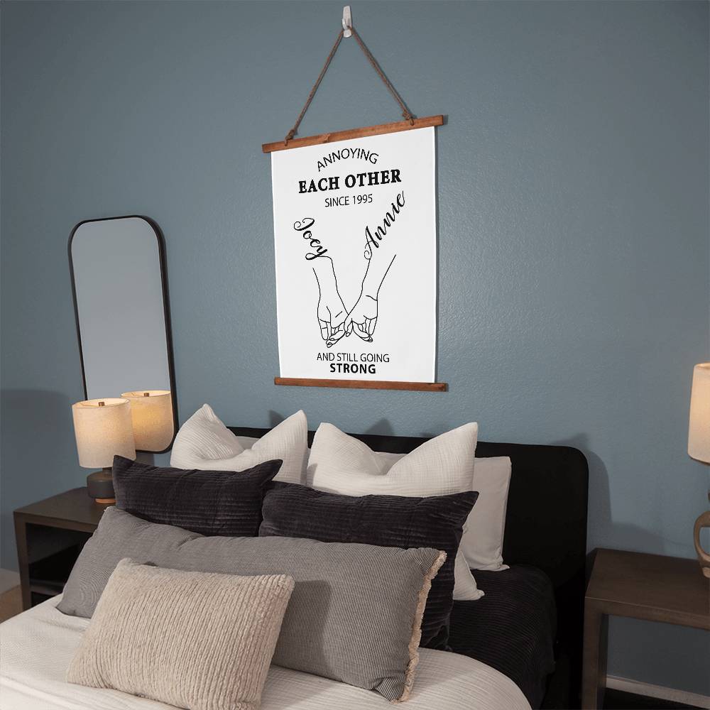 Personalized Annoying Each Other Since Wood Framed Wall Tapestry, Custom Names And Date, Still Going Strong Together - keepsaken
