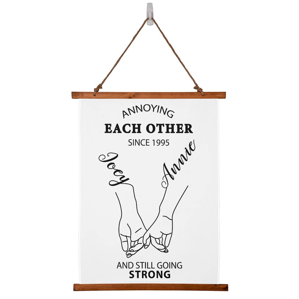 Personalized Annoying Each Other Since Wood Framed Wall Tapestry, Custom Names And Date, Still Going Strong Together - keepsaken