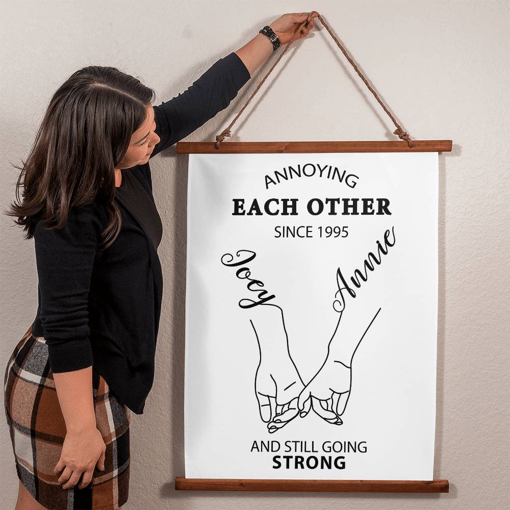 Personalized Annoying Each Other Since Wood Framed Wall Tapestry, Custom Names And Date, Still Going Strong Together - keepsaken