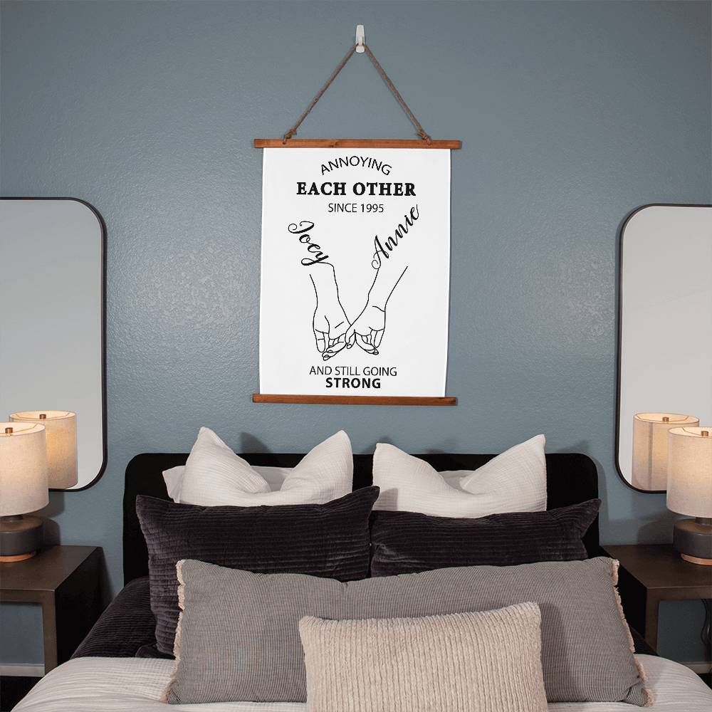 Personalized Annoying Each Other Since Wood Framed Wall Tapestry, Custom Names And Date, Still Going Strong Together - keepsaken