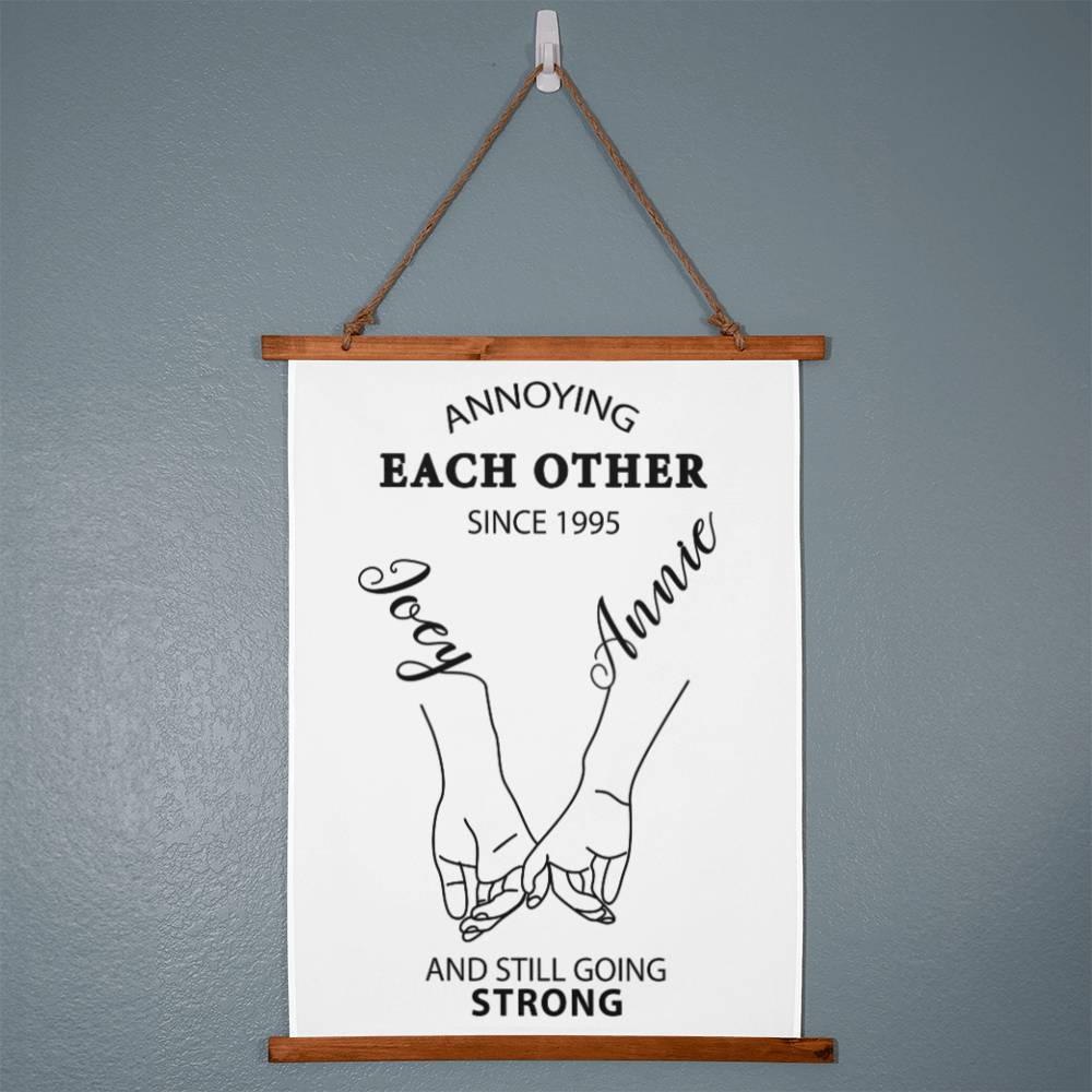 Personalized Annoying Each Other Since Wood Framed Wall Tapestry, Custom Names And Date, Still Going Strong Together - keepsaken
