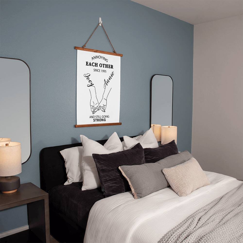 Personalized Annoying Each Other Since Wood Framed Wall Tapestry, Custom Names And Date, Still Going Strong Together - keepsaken