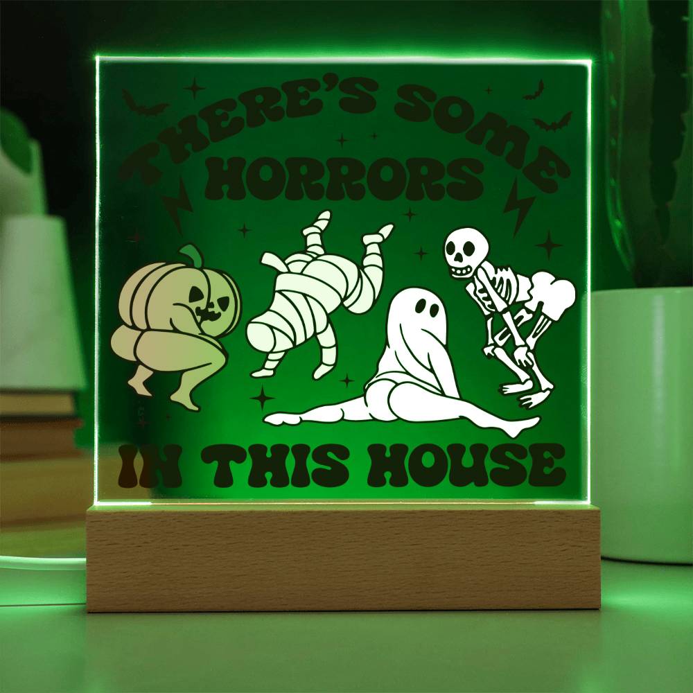 There's Some Horrors In This House Halloween Square Acrylic Plaque, Halloween Decor - keepsaken