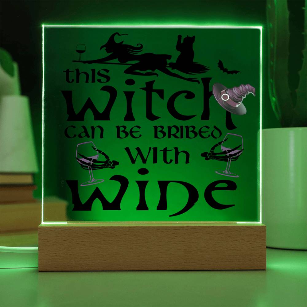 This Witch Can Be Bribed With Wine Halloween Square Acrylic Plaque, Halloween Decor - keepsaken