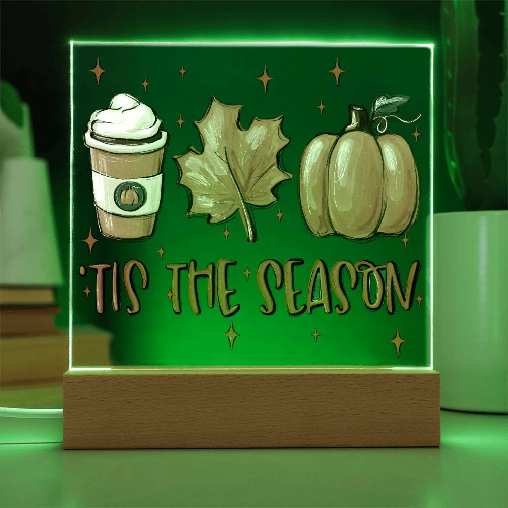 Tis The Season Fall Themed Square Acrylic Plaque, Fall Decor - keepsaken