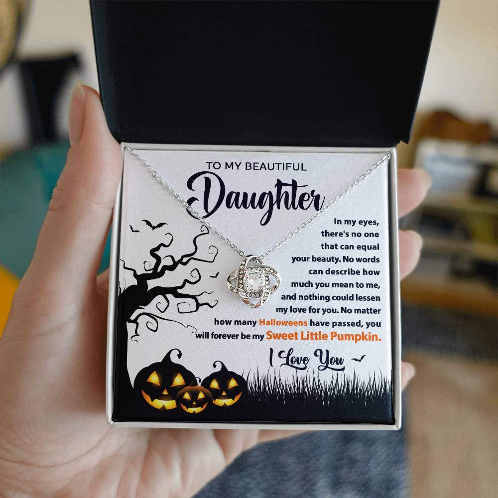 To My Beautiful Daughter Sweet Little Pumpkin | Love Knot Necklace - keepsaken