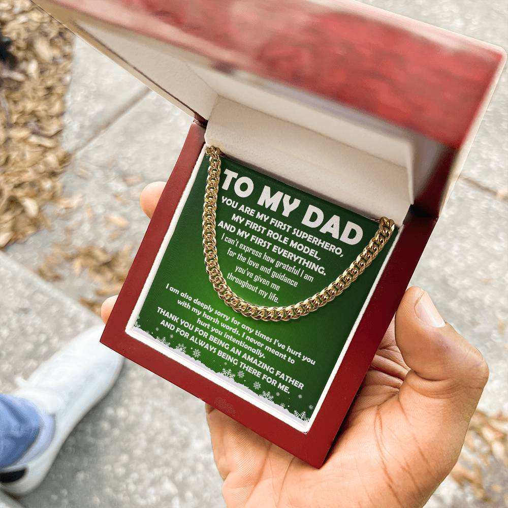 To My Dad My First Superhero Cuban Link Chain Necklace - keepsaken