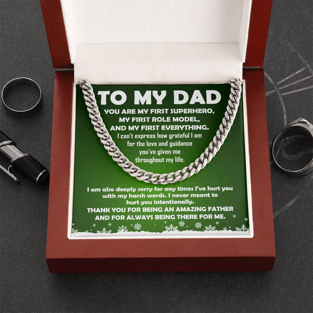 To My Dad My First Superhero Cuban Link Chain Necklace - keepsaken