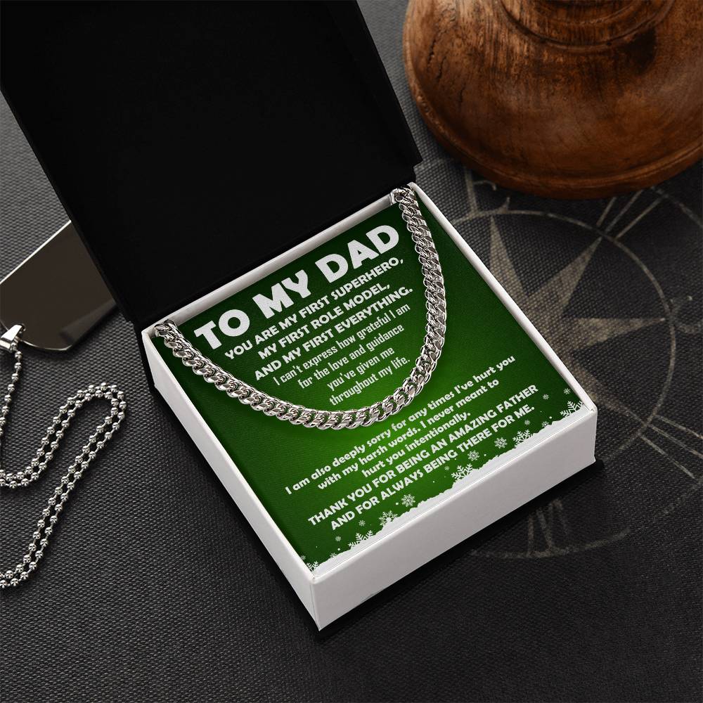 To My Dad My First Superhero Cuban Link Chain Necklace - keepsaken