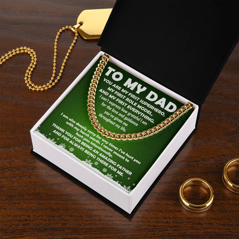 To My Dad My First Superhero Cuban Link Chain Necklace - keepsaken