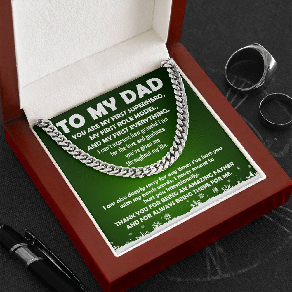 To My Dad My First Superhero Cuban Link Chain Necklace - keepsaken