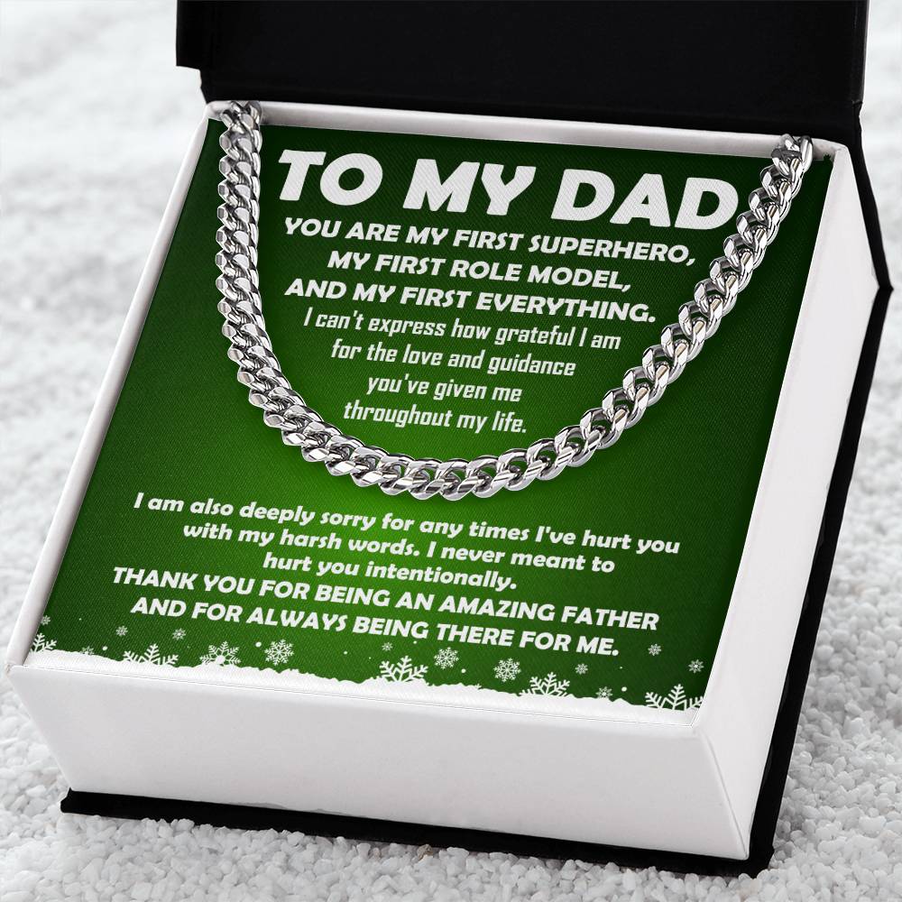 To My Dad My First Superhero Cuban Link Chain Necklace - keepsaken