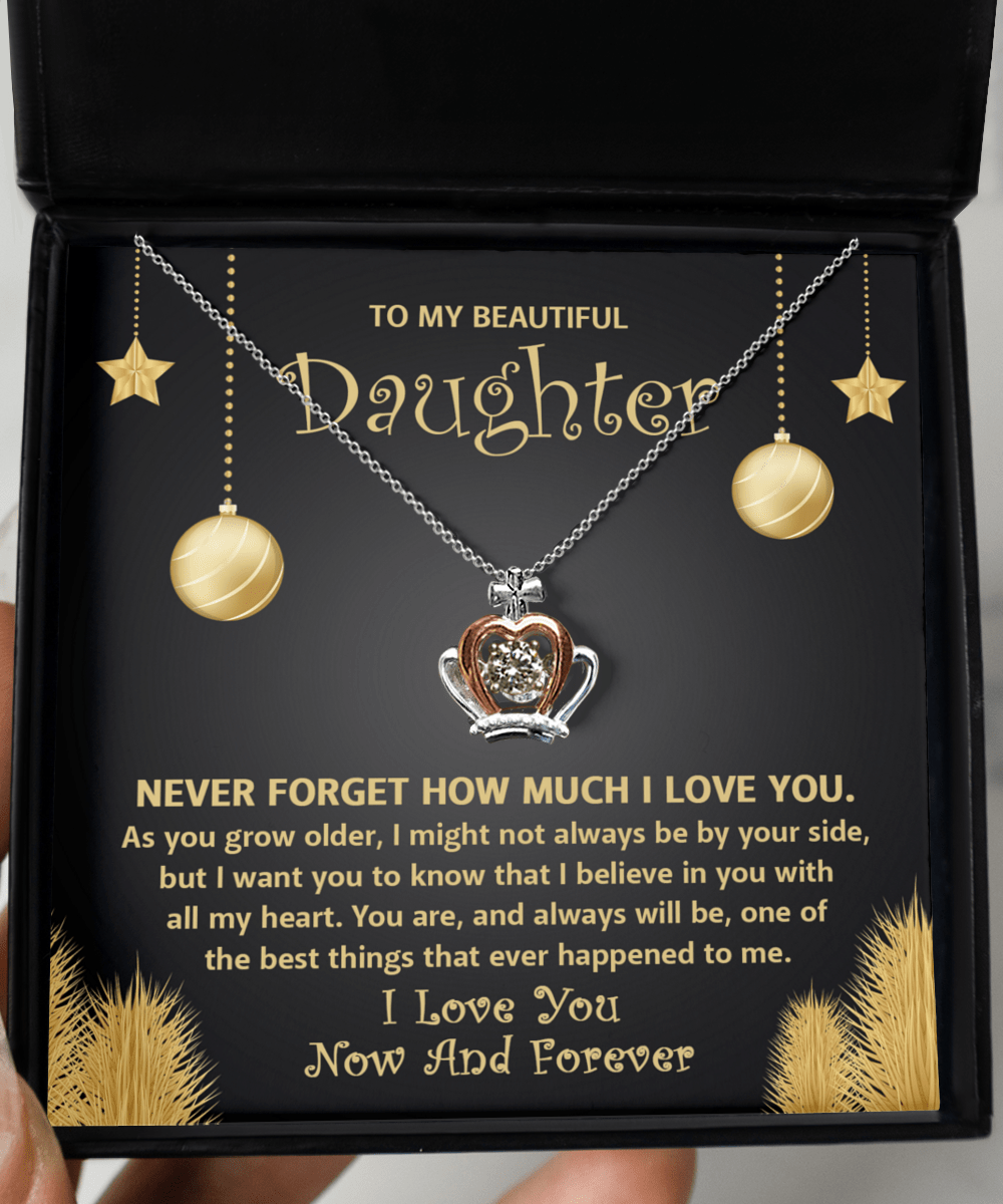 To My Daughter I Love You Now And Forever | Crown Pendant Necklace - keepsaken