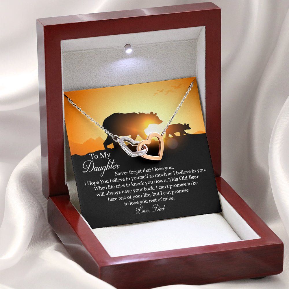 To My Daughter This Old Bear Will Always Have Your Back Interlocking Hearts Necklace, Love Dad - keepsaken