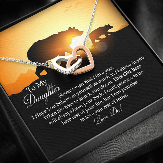 To My Daughter This Old Bear Will Always Have Your Back Interlocking Hearts Necklace, Love Dad - keepsaken