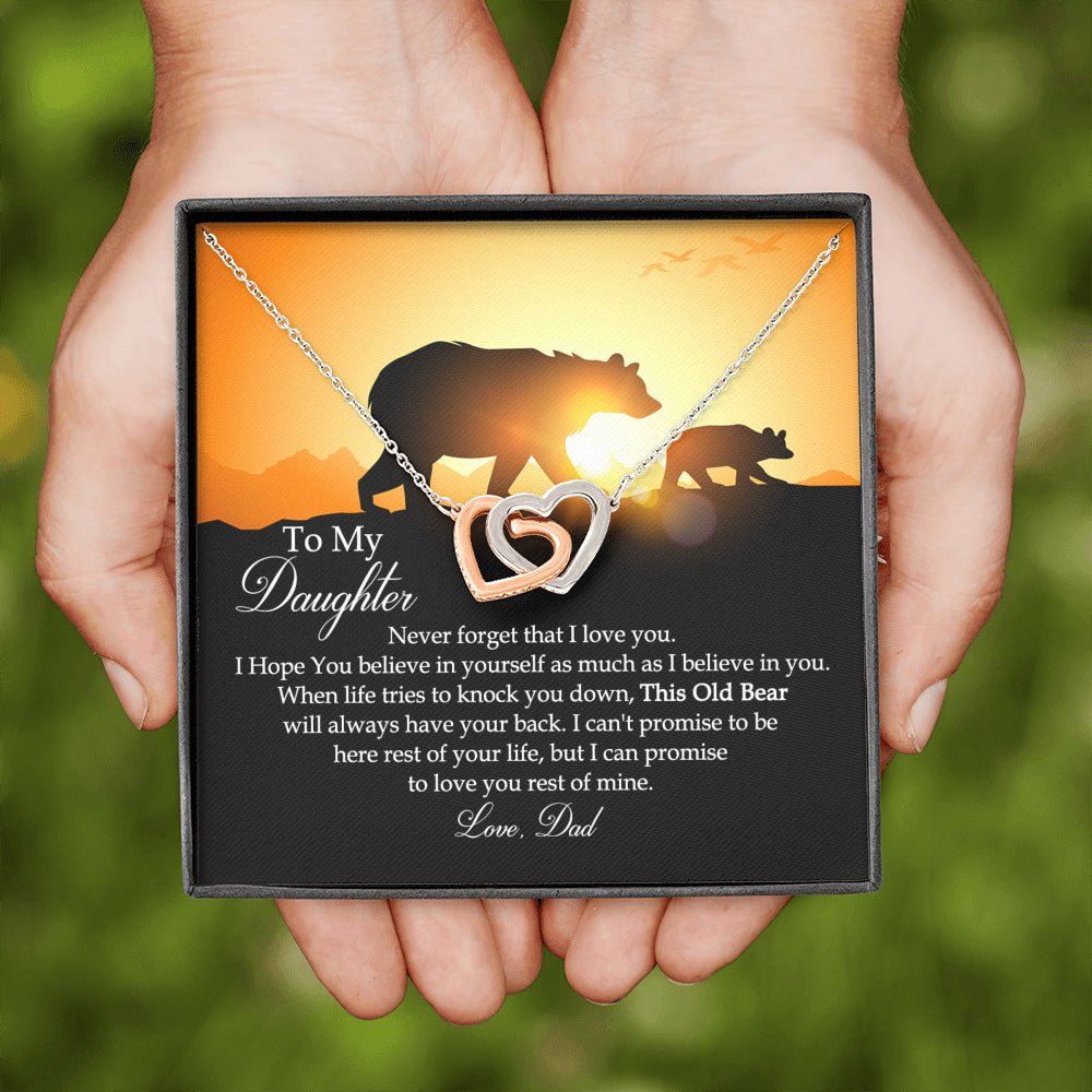 To My Daughter This Old Bear Will Always Have Your Back Interlocking Hearts Necklace, Love Dad - keepsaken