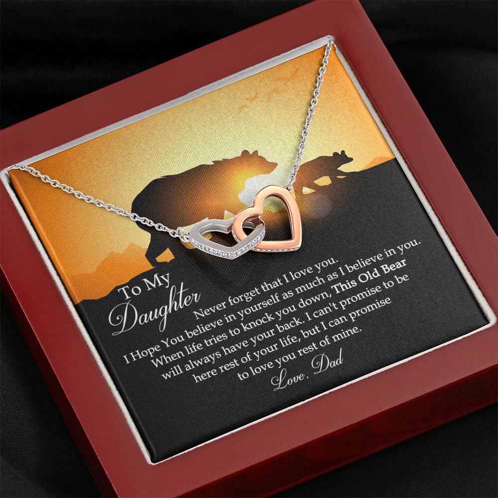 To My Daughter This Old Bear Will Always Have Your Back Interlocking Hearts Necklace, Love Dad - keepsaken