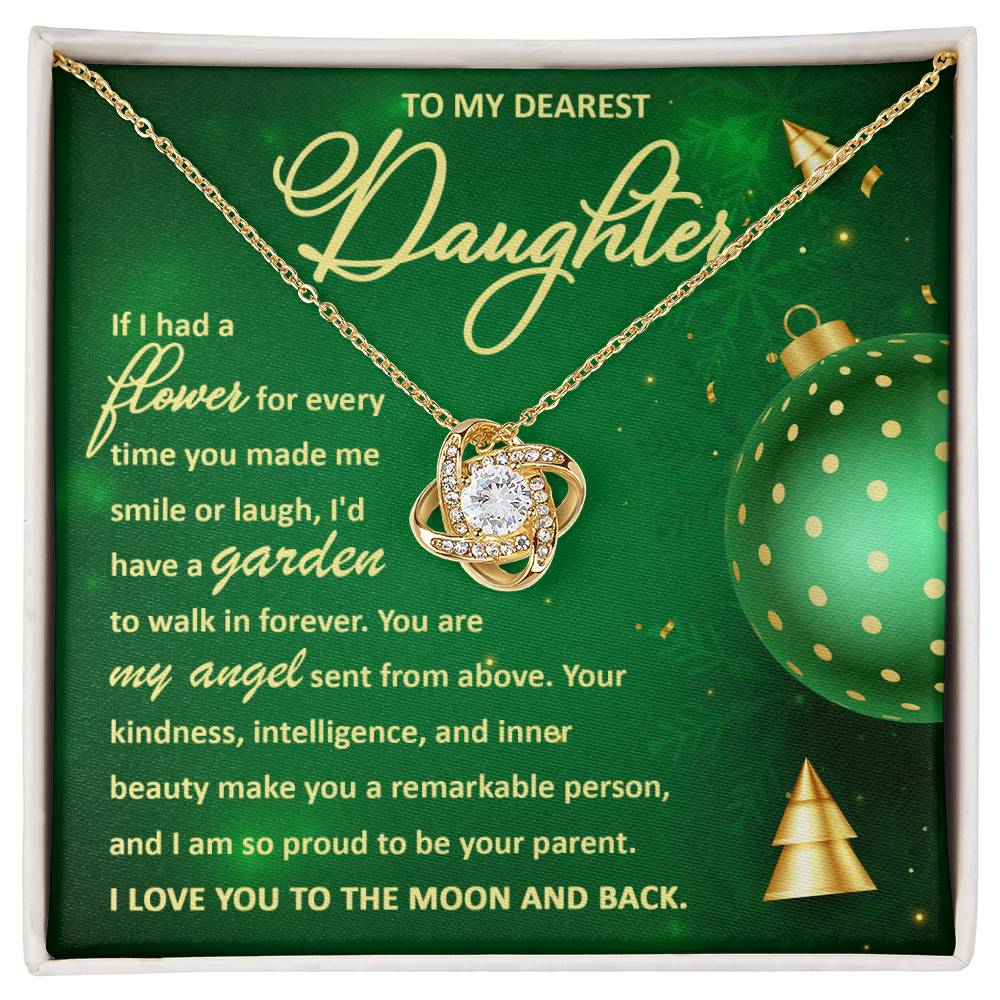To My Dearest Daughter You Are My Angel Necklace, Christmas Gift Love Knot Necklace - keepsaken