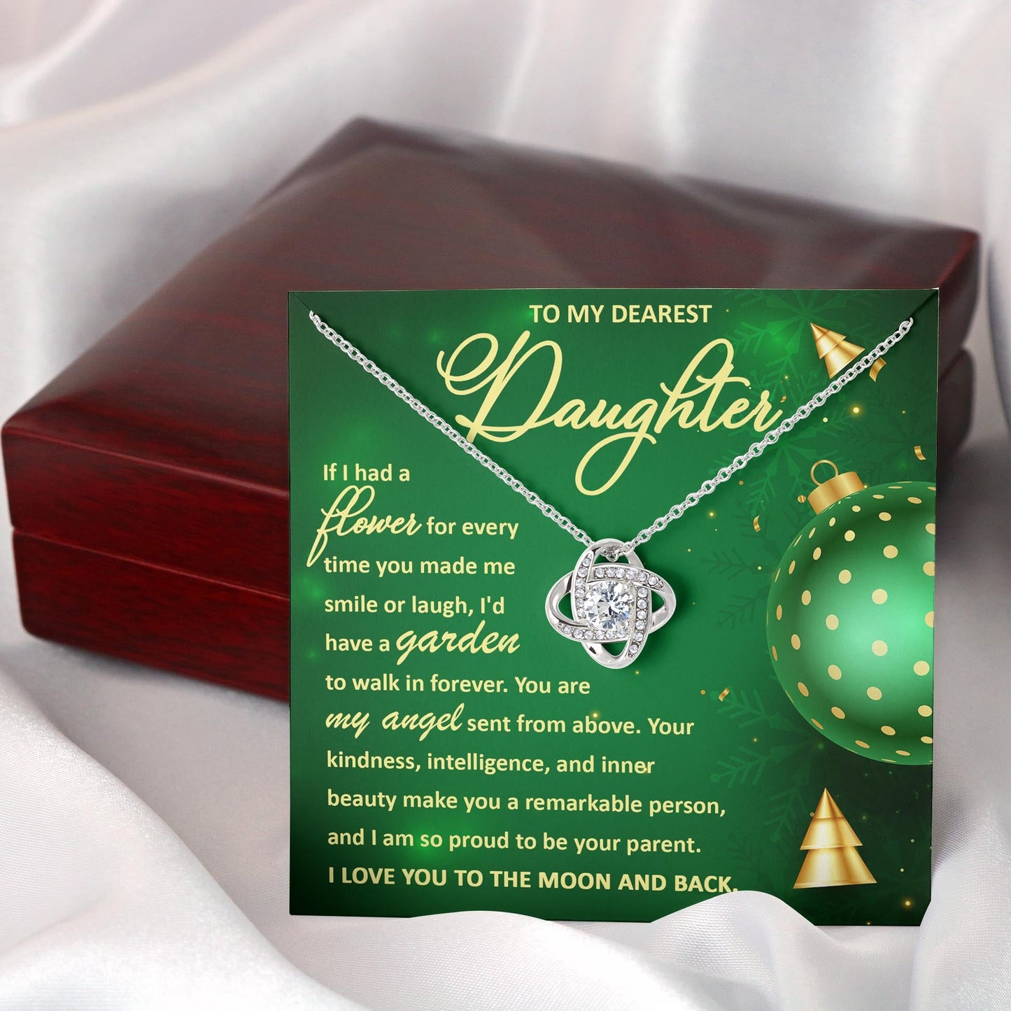 To My Dearest Daughter You Are My Angel Necklace, Christmas Gift Love Knot Necklace - keepsaken