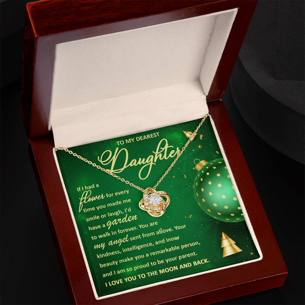 To My Dearest Daughter You Are My Angel Necklace, Christmas Gift Love Knot Necklace - keepsaken