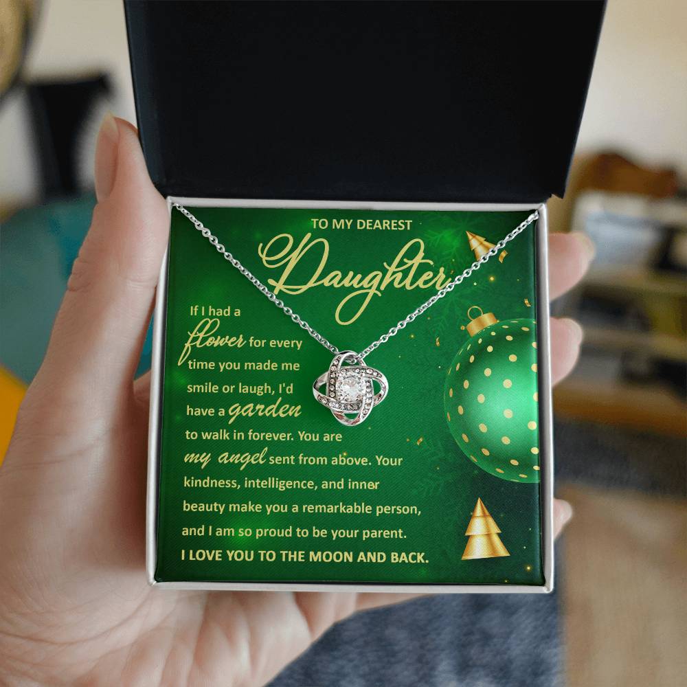 To My Dearest Daughter You Are My Angel Necklace, Christmas Gift Love Knot Necklace - keepsaken