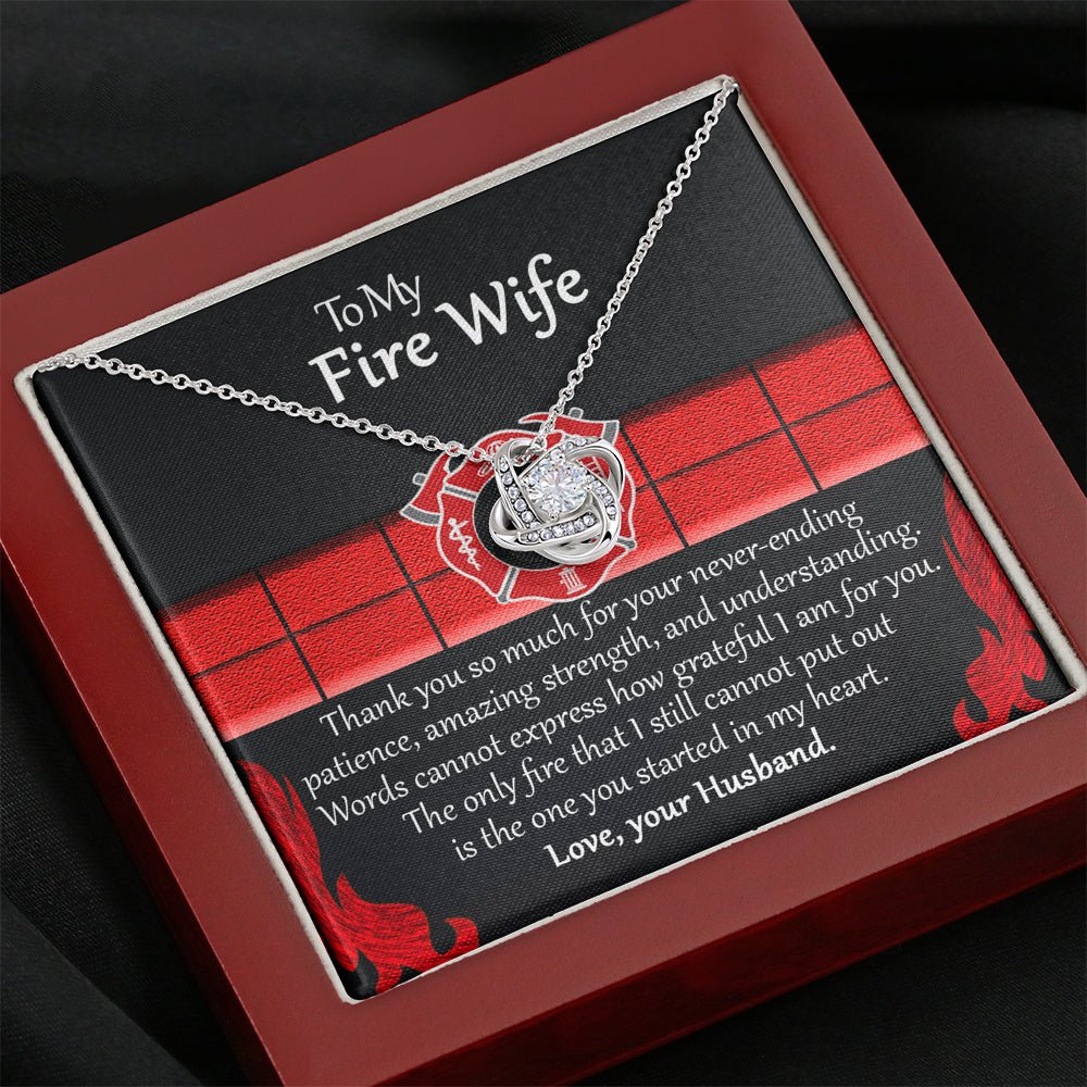 To My Fire Wife Love Knot Necklace From Fireman Husband, Firefighters Wife Gift, Thin Red Line - keepsaken